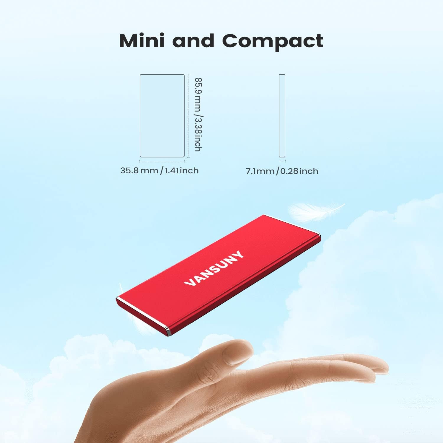 Vansuny 1TB Portable External SSD, USB 3.1 Gen2 540MB/s High-Speed Data ssd External Hard Drive USB C, Metal Mini Portable External Solid State Drive, Red - Vansuny