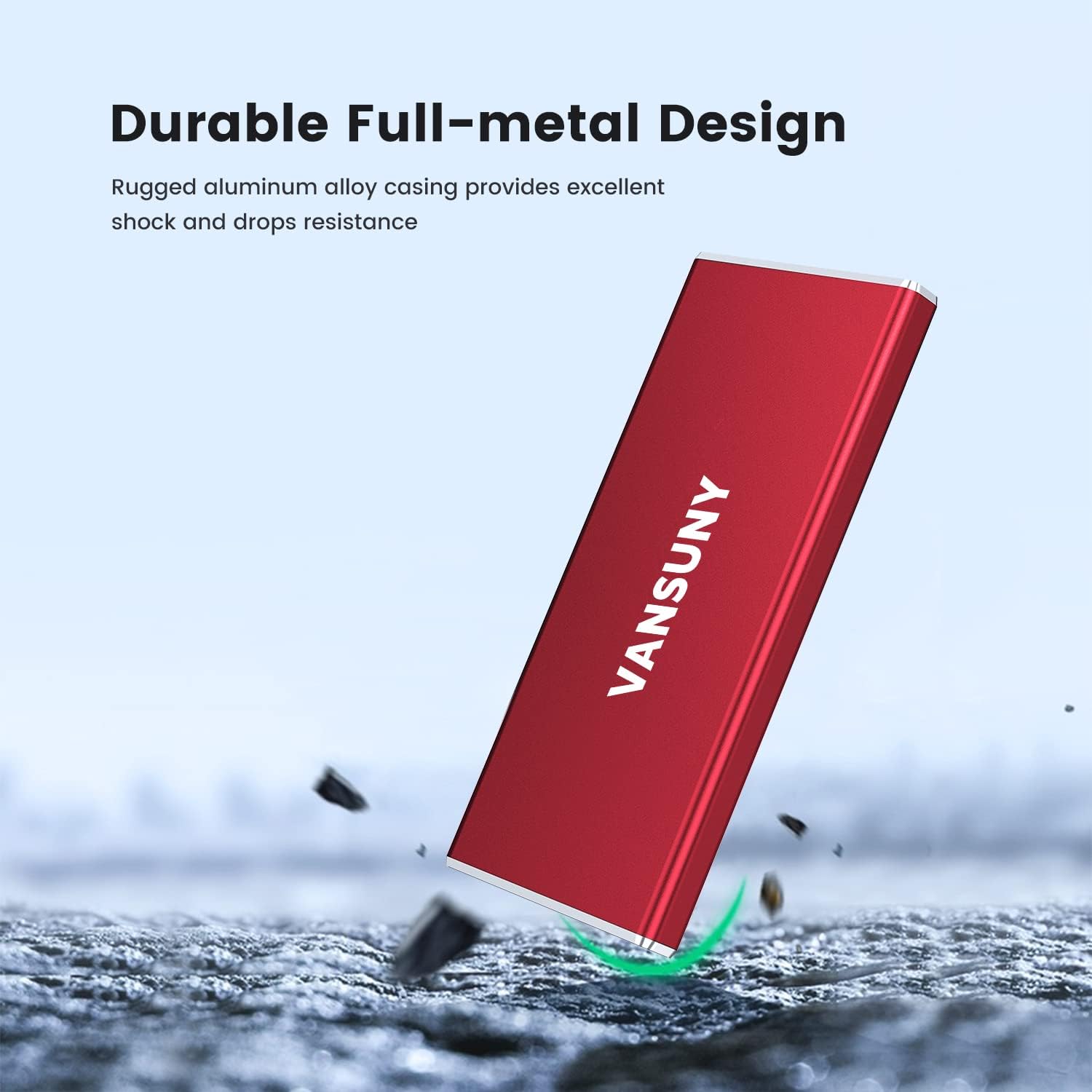Vansuny 1TB Portable External SSD, USB 3.1 Gen2 540MB/s High-Speed Data ssd External Hard Drive USB C, Metal Mini Portable External Solid State Drive, Red - Vansuny