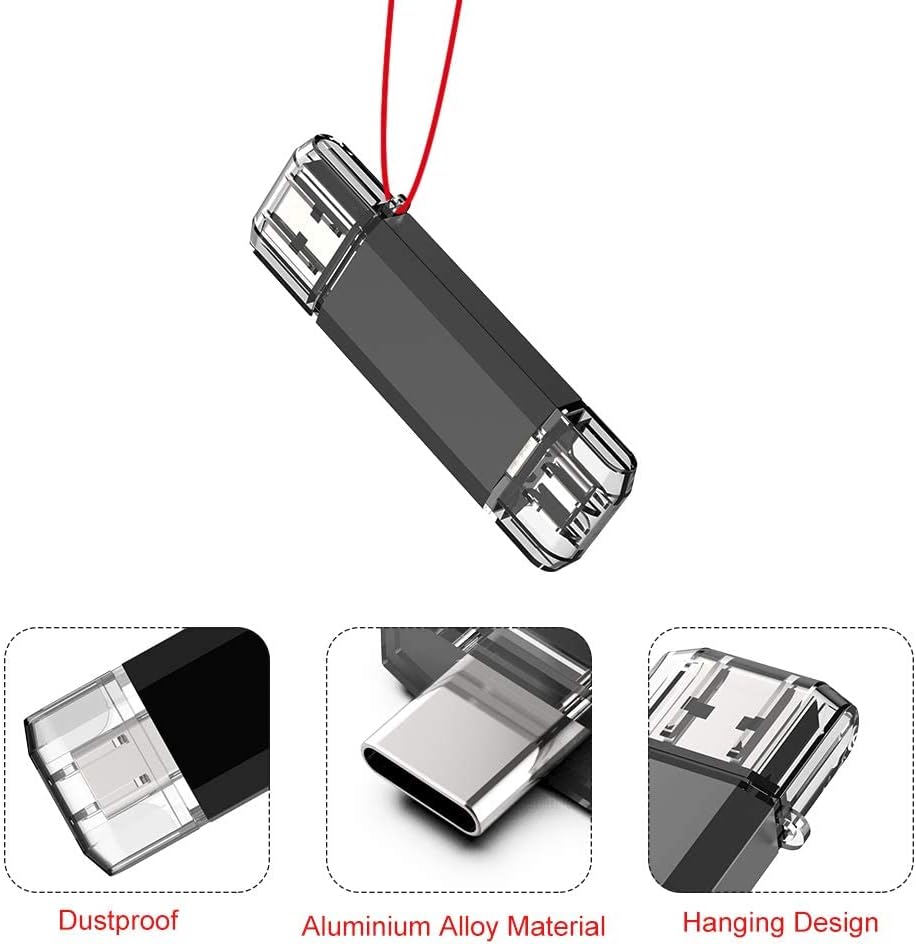 Vansuny 32GB-512GB Type C Flash Drive 2 in 1 OTG USB 3.0 + USB C Memory Stick with Keychain - Vansuny