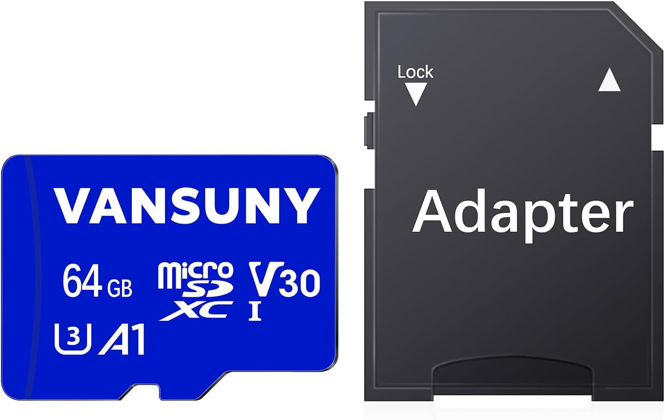 Vansuny Micro SD Card 64GB microSDXC Memory Card with SD Adapter A1 App Performance V30 4K Video Recording C10 U3 Micro SD - Vansuny
