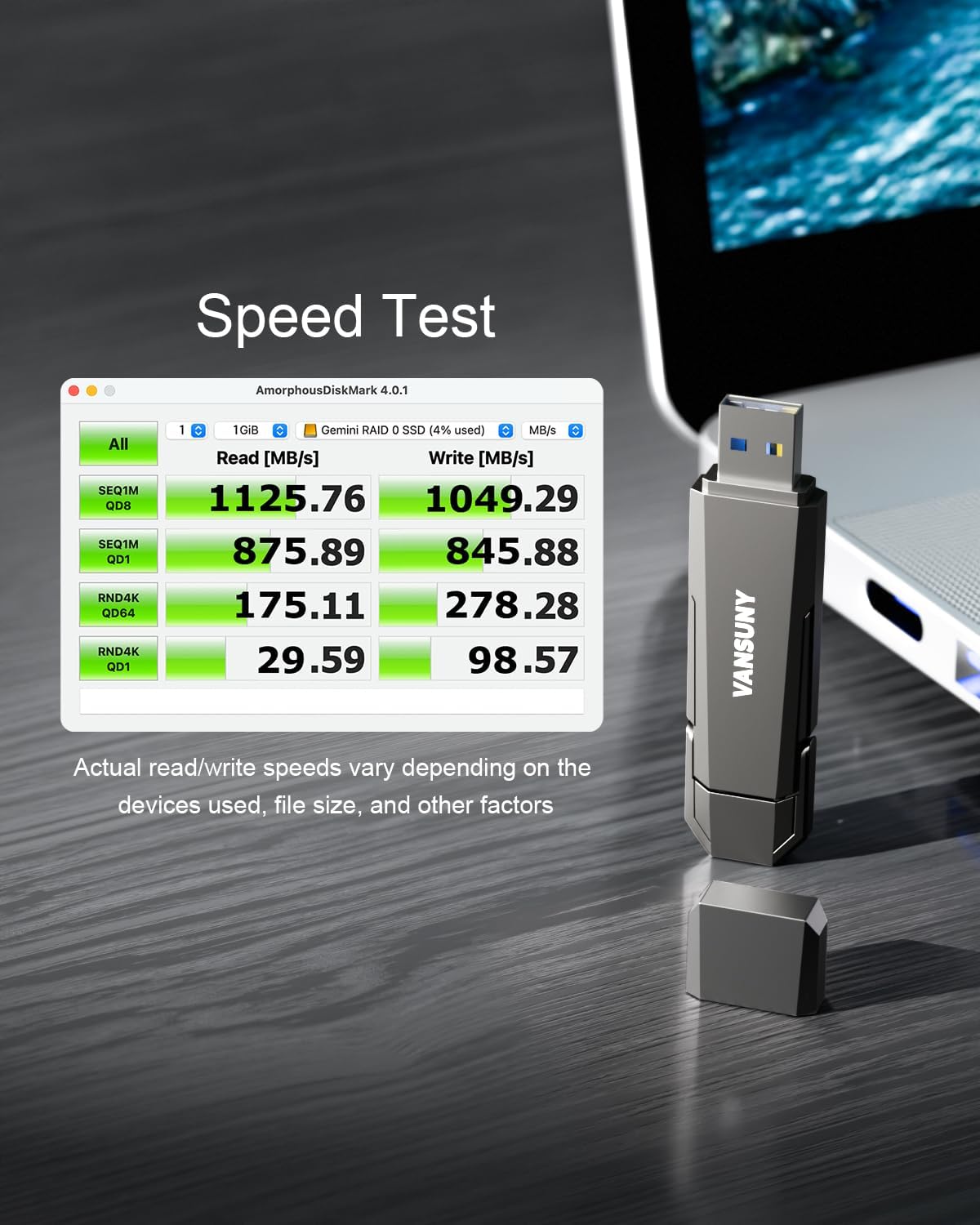 Vansuny 256GB/512GB/1TB USB Solid State Drive Up to 1000MB/s 3.2 Gen 2 Dual SSD USB A + Tape C for Android Phone Tablet Laptop MacBook PC - Vansuny