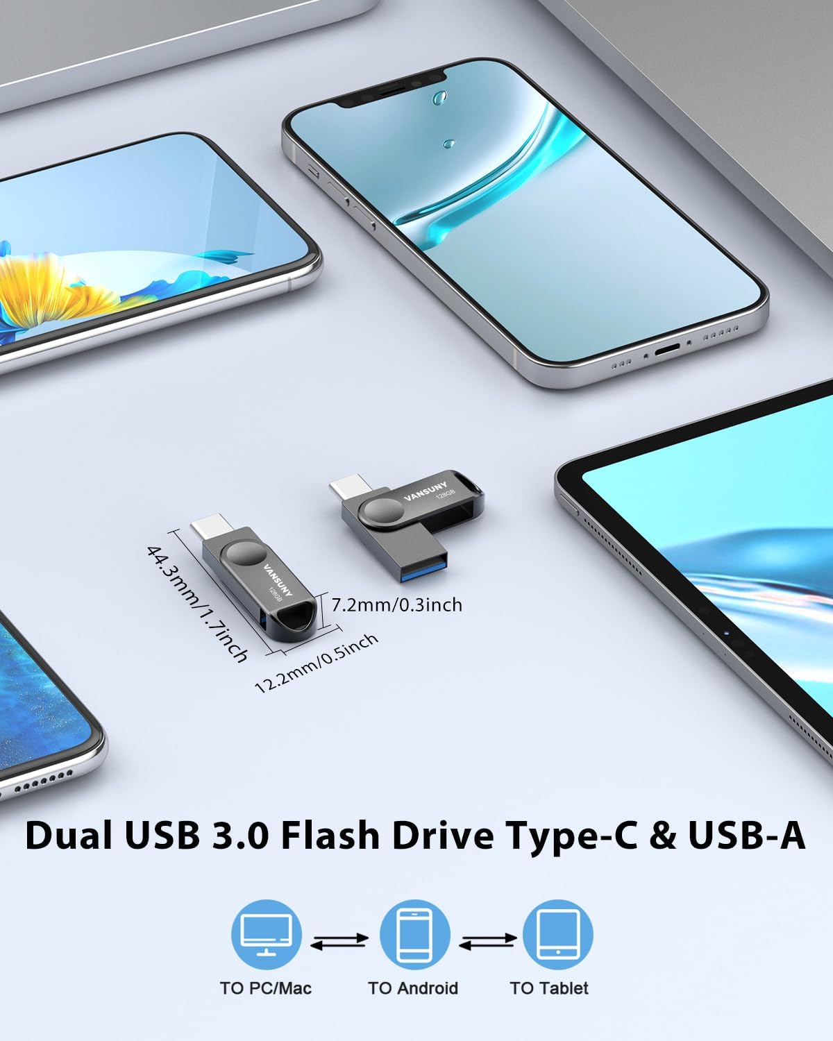 Vansuny Dual USB C Flash Drive 128GB/256GB USB 3.0 2-in-1 Type C + Type A UDP-Tech Waterproof Metal Pen Drive - Vansuny