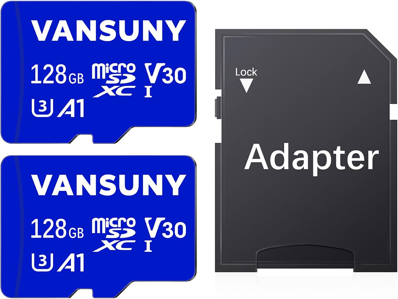 Vansuny Micro SD Card 128GB microSDXC Memory Card with SD Adapter A1 App Performance V30 4K Video Recording C10 U3 Micro SD - Vansuny