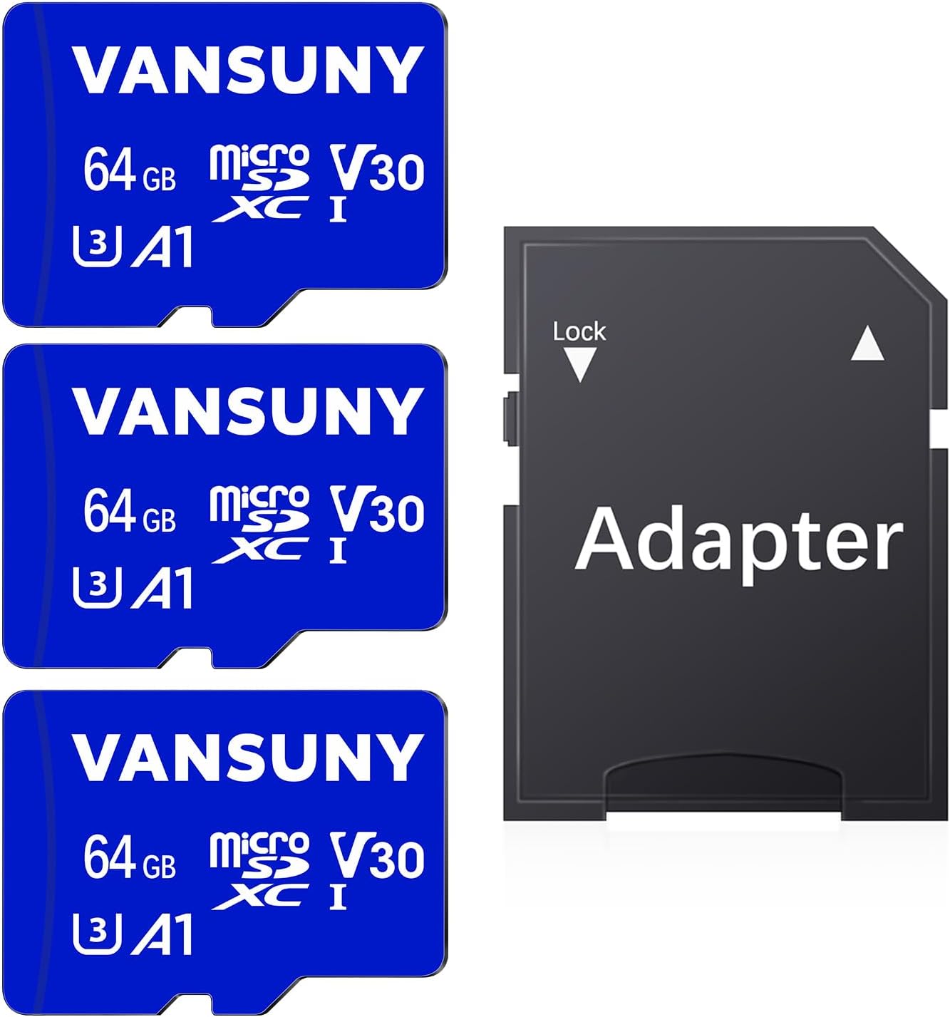 Vansuny Micro SD Card 64GB microSDXC Memory Card with SD Adapter A1 App Performance V30 4K Video Recording C10 U3 Micro SD - Vansuny