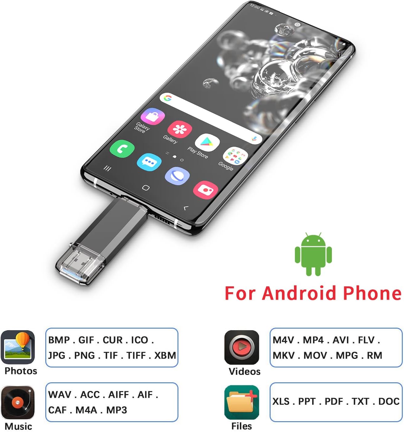 Vansuny 32GB-512GB Type C Flash Drive 2 in 1 OTG USB 3.0 + USB C Memory Stick with Keychain - Vansuny