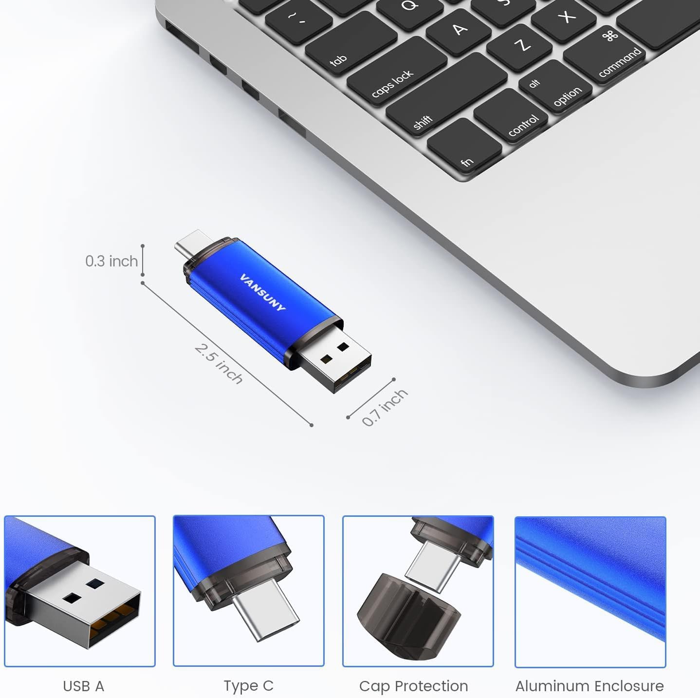 Vansuny USB Type-C Flash Drive 2-in-1 Dual USB A + Tape C OTG Flash Drive for Android Smartphone Tablet Computer Laptop - Vansuny
