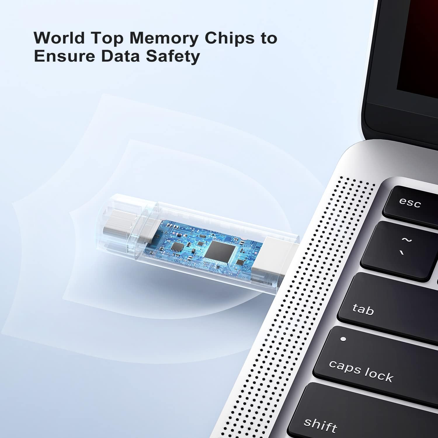 Vansuny 128GB Type C Flash Drive 2 in 1 OTG USB 3.0 + Tape C Memory Stick with Keychain Dual Thumb Photo Stick - Vansuny