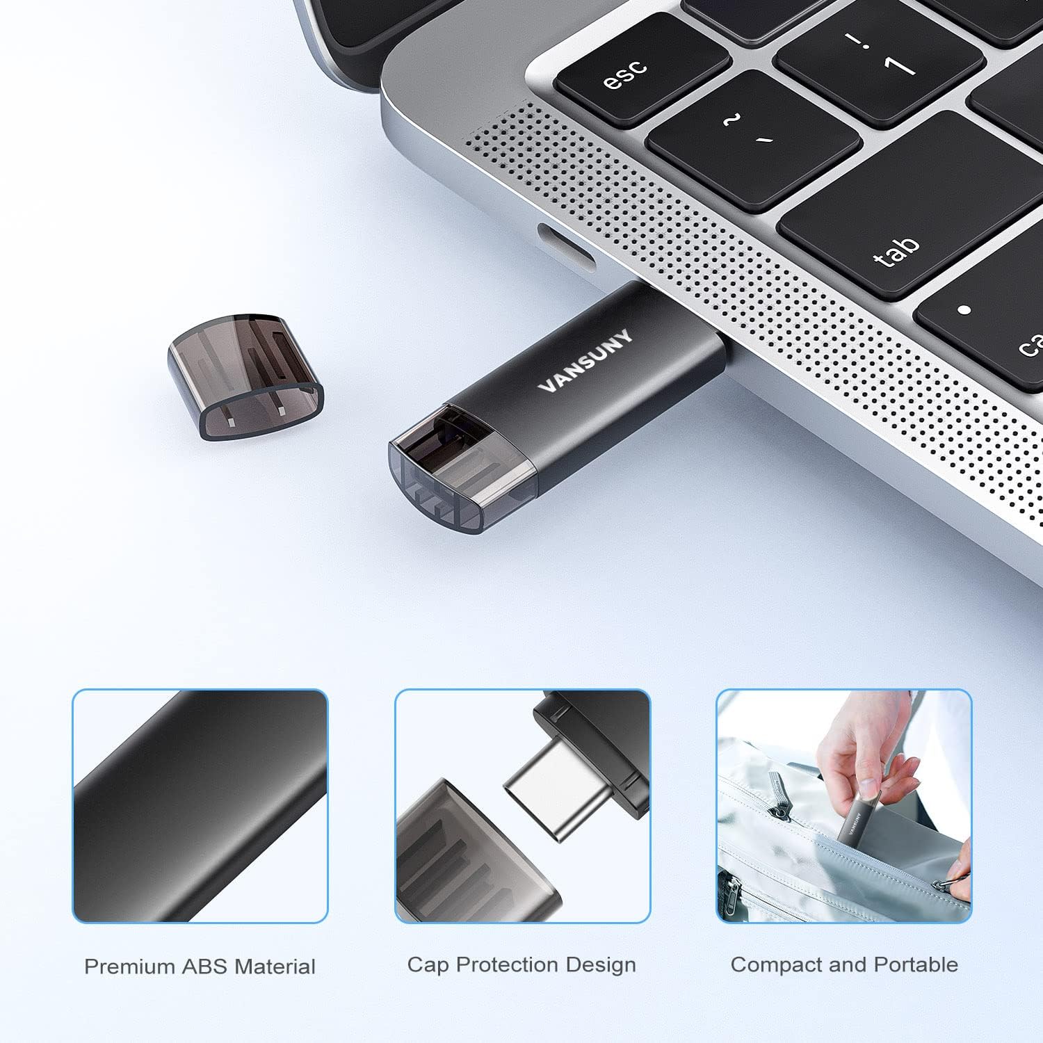Vansuny 128GB Type C Flash Drive 2 in 1 OTG USB 3.0 + Tape C Memory Stick with Keychain Dual Thumb Photo Stick - Vansuny