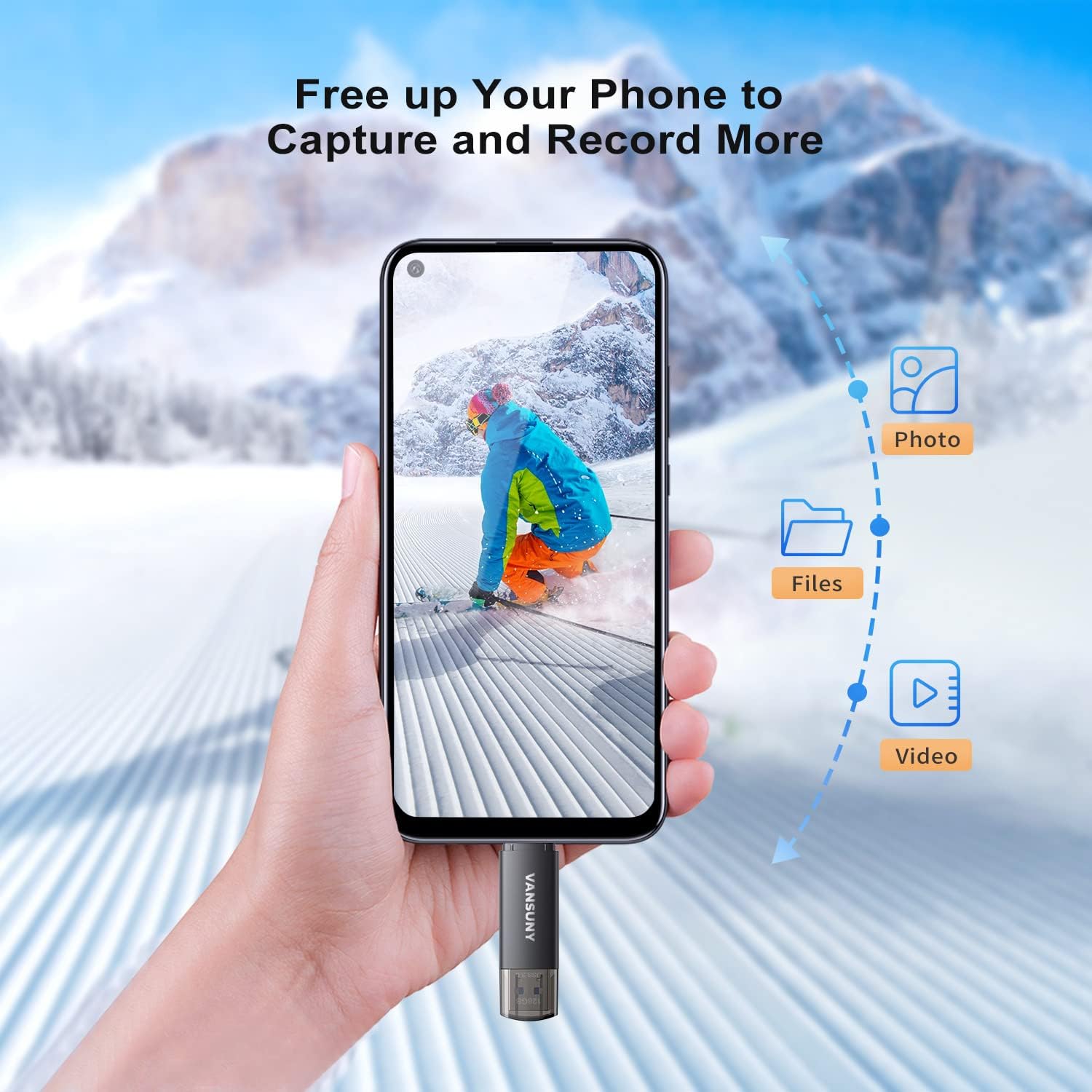 Vansuny 128GB Type C Flash Drive 2 in 1 OTG USB 3.0 + Tape C Memory Stick with Keychain Dual Thumb Photo Stick - Vansuny