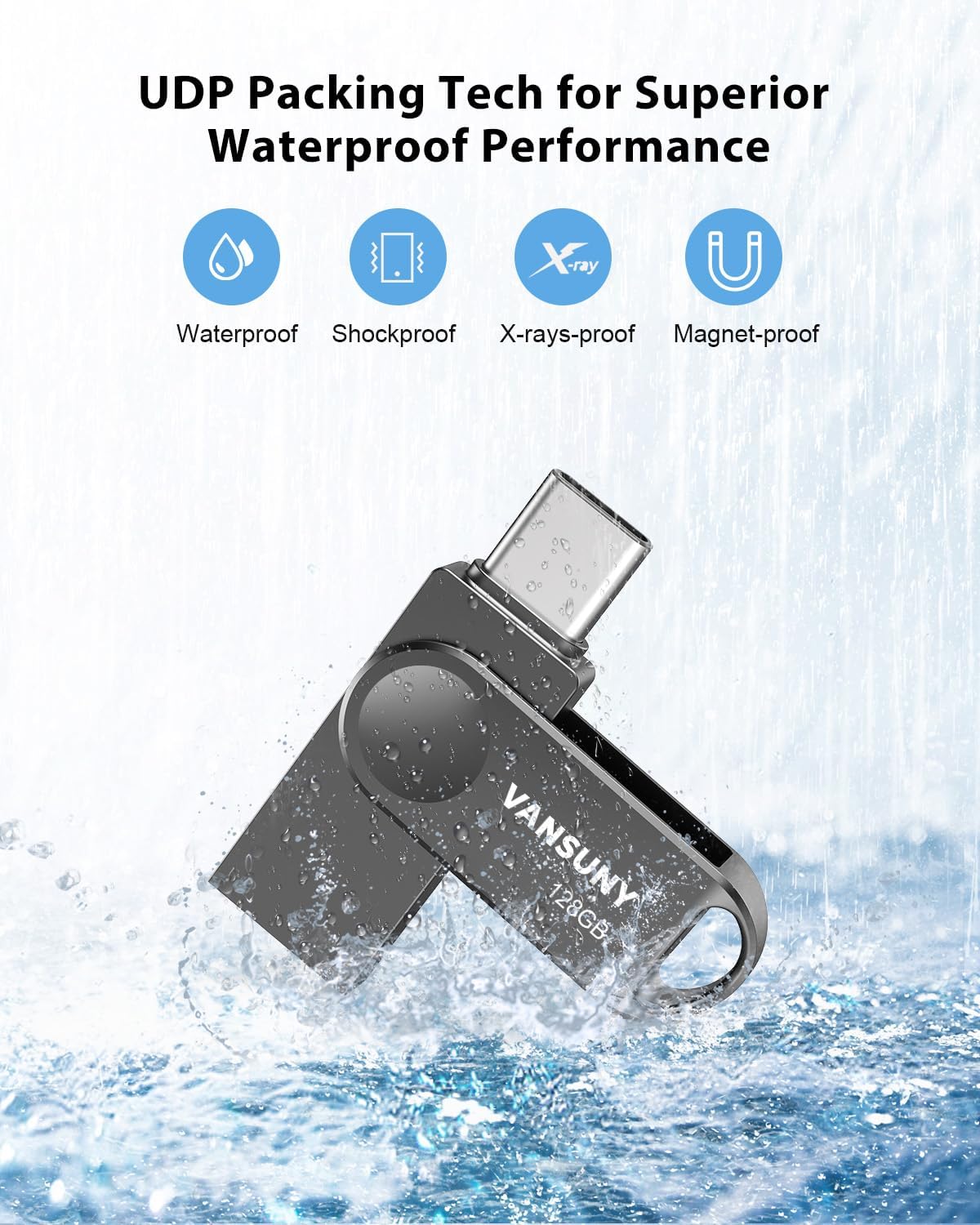 Vansuny Dual USB C Flash Drive 128GB/256GB USB 3.0 2-in-1 Type C + Type A UDP-Tech Waterproof Metal Pen Drive - Vansuny