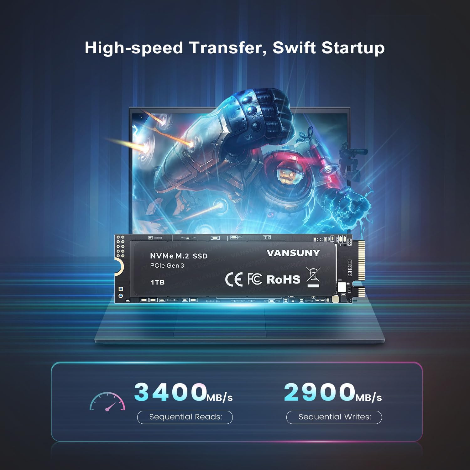 Vansuny 512GB/1TB NVMe M.2 Internal Solid State Drive PCIe 3.0 TLC M.2 SSD 3D NAND 2280 Speed up to 3400/2900MB/s - Vansuny