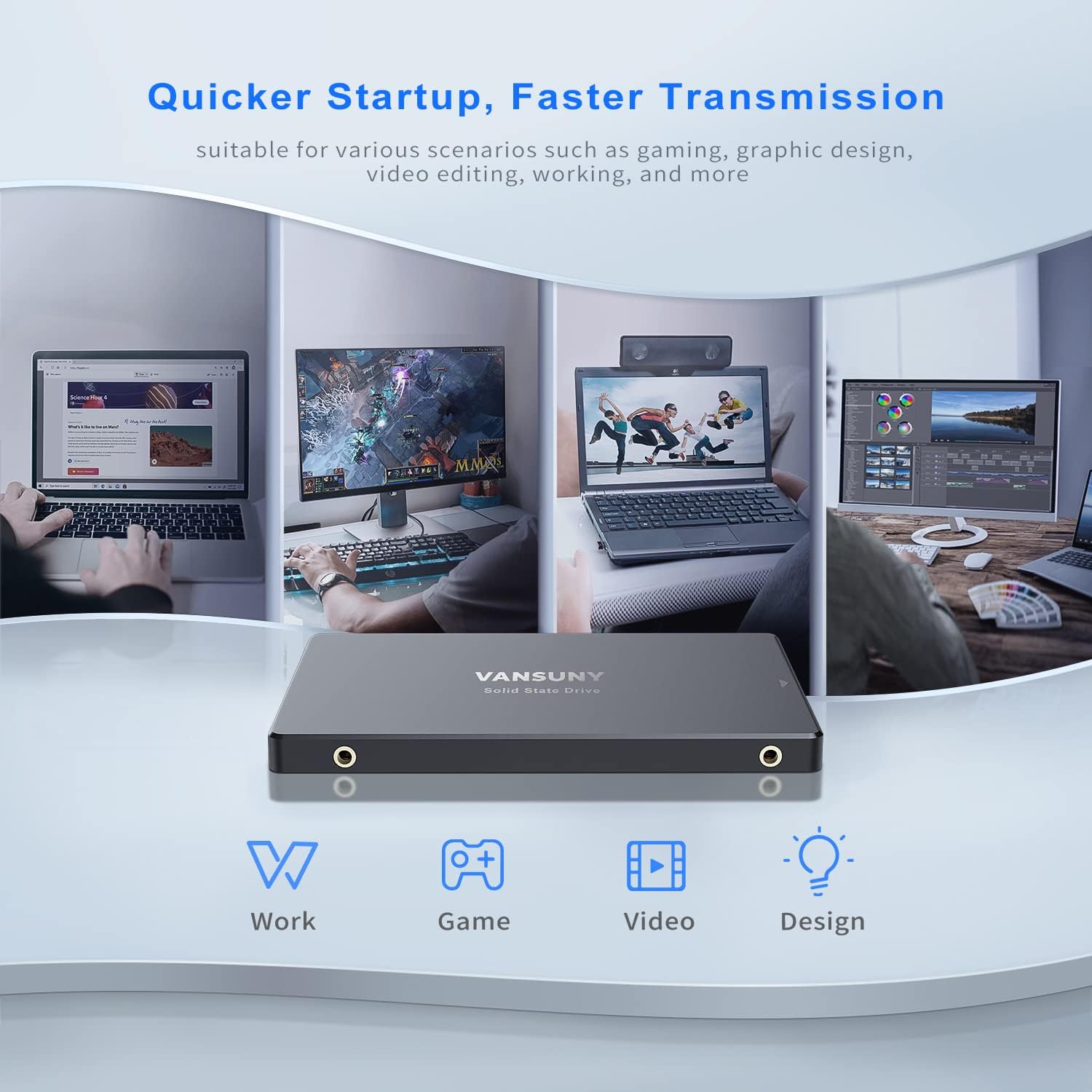 Vansuny 128GB/256GB/512GB/1TB/2TB SATA III SSD Internal Solid State Drive 2.5” 3D NAND Flash up to 500MB/s for PC Laptop - Vansuny