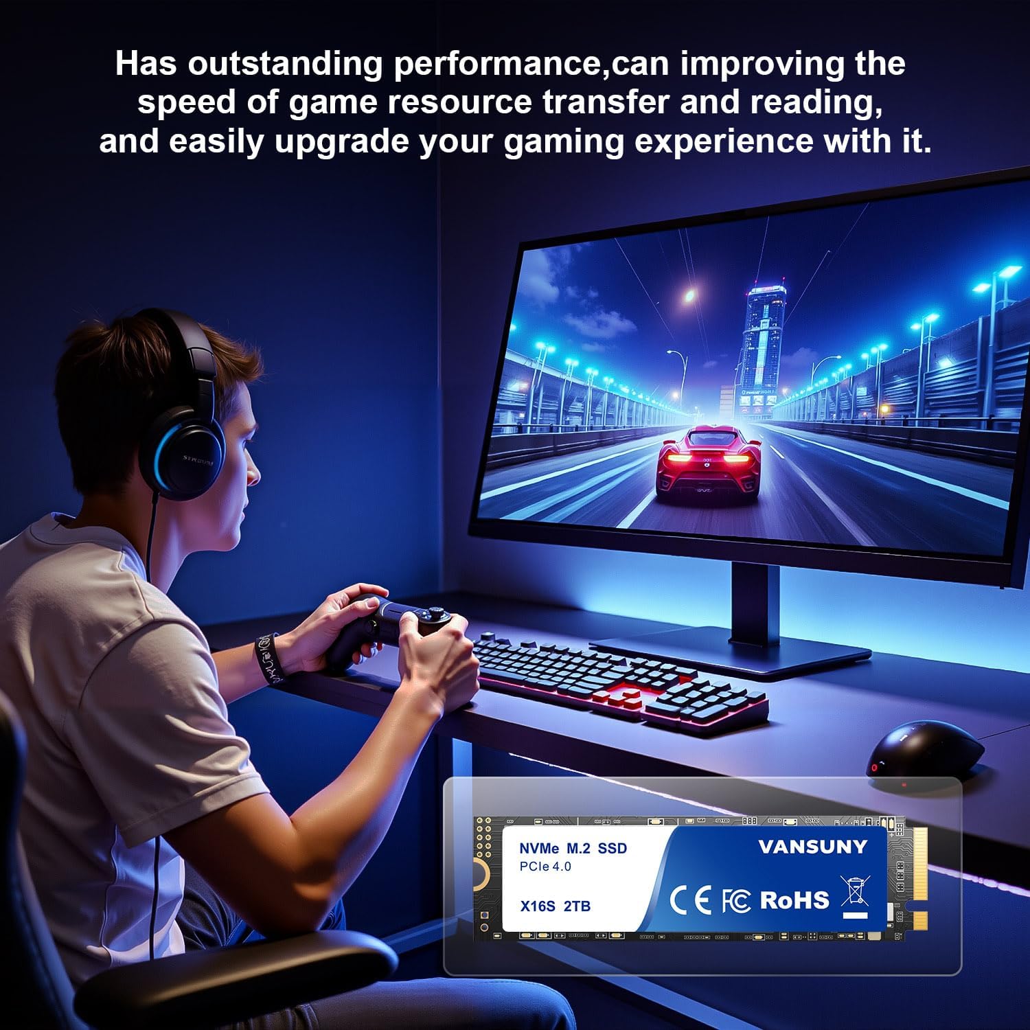 Vansuny 2TB NVMe M.2 SSD, PCIe 4.0 M.2 2280 Internal SSD, Up-to 7,300 MB/s with Heatsink and Screwdrivers for Design High End Computing - Vansuny