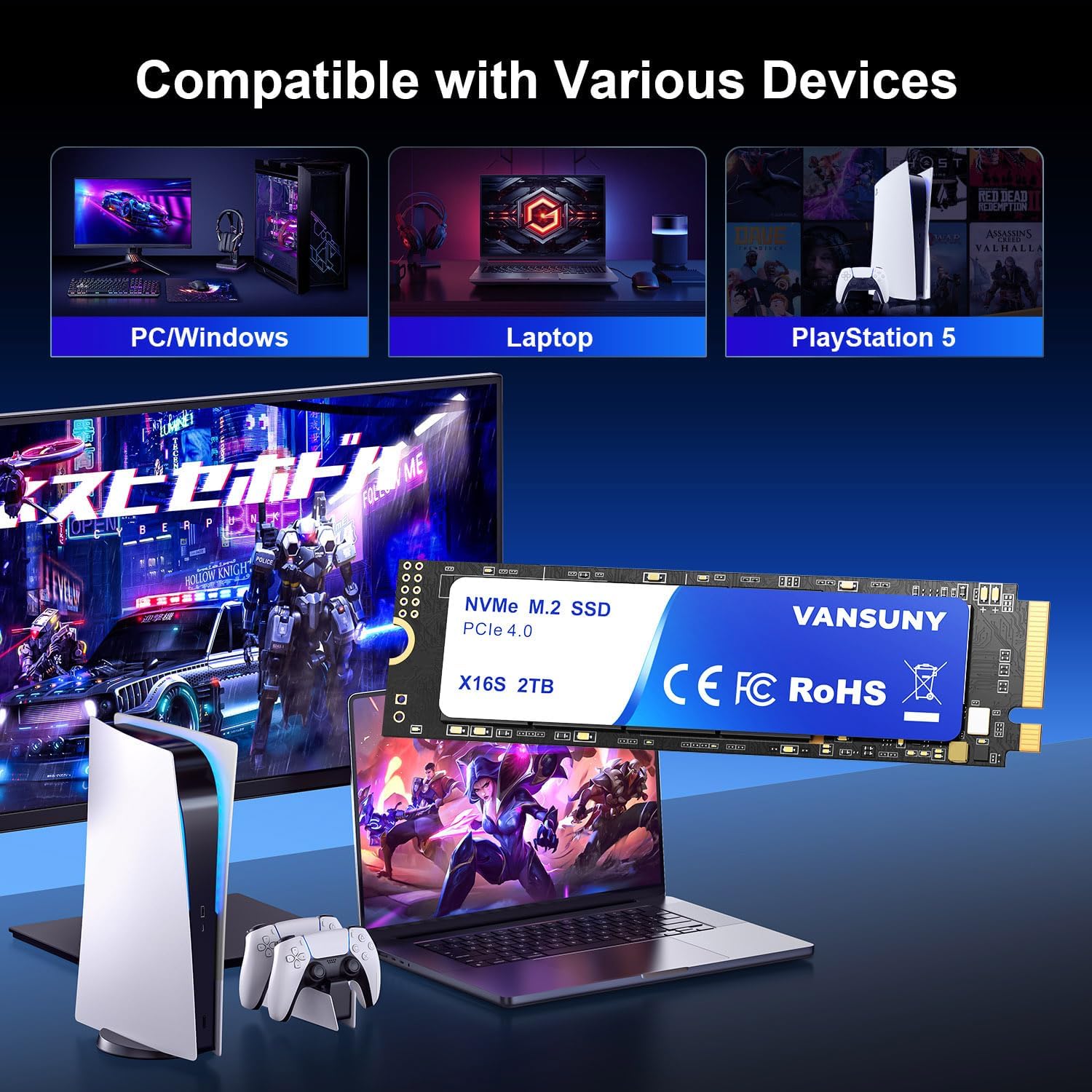 Vansuny 2TB NVMe M.2 SSD, PCIe 4.0 M.2 2280 Internal SSD, Up-to 7,300 MB/s with Heatsink and Screwdrivers for Design High End Computing - Vansuny