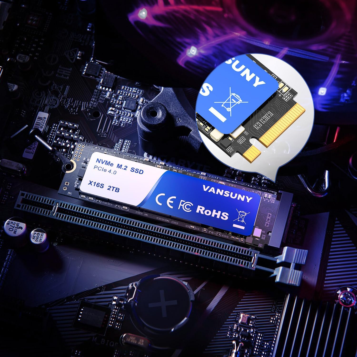 Vansuny 2TB NVMe M.2 SSD, PCIe 4.0 M.2 2280 Internal SSD, Up-to 7,300 MB/s with Heatsink and Screwdrivers for Design High End Computing - Vansuny