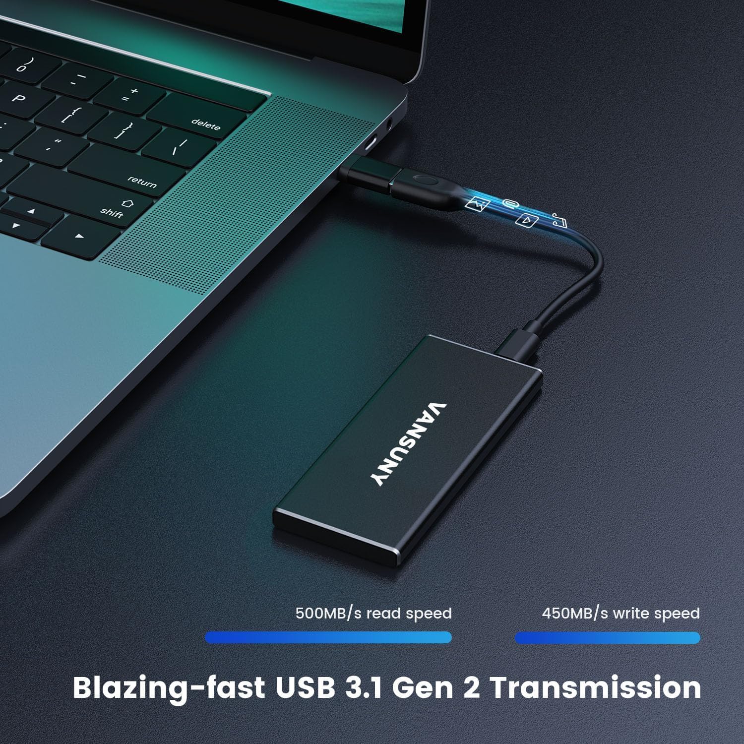 Vansuny 1TB/2TB Portable External SSD, USB 3.1 Gen2 Up to 500MB/s Solid State Drive for PC, Laptop, Phones and More - Vansuny