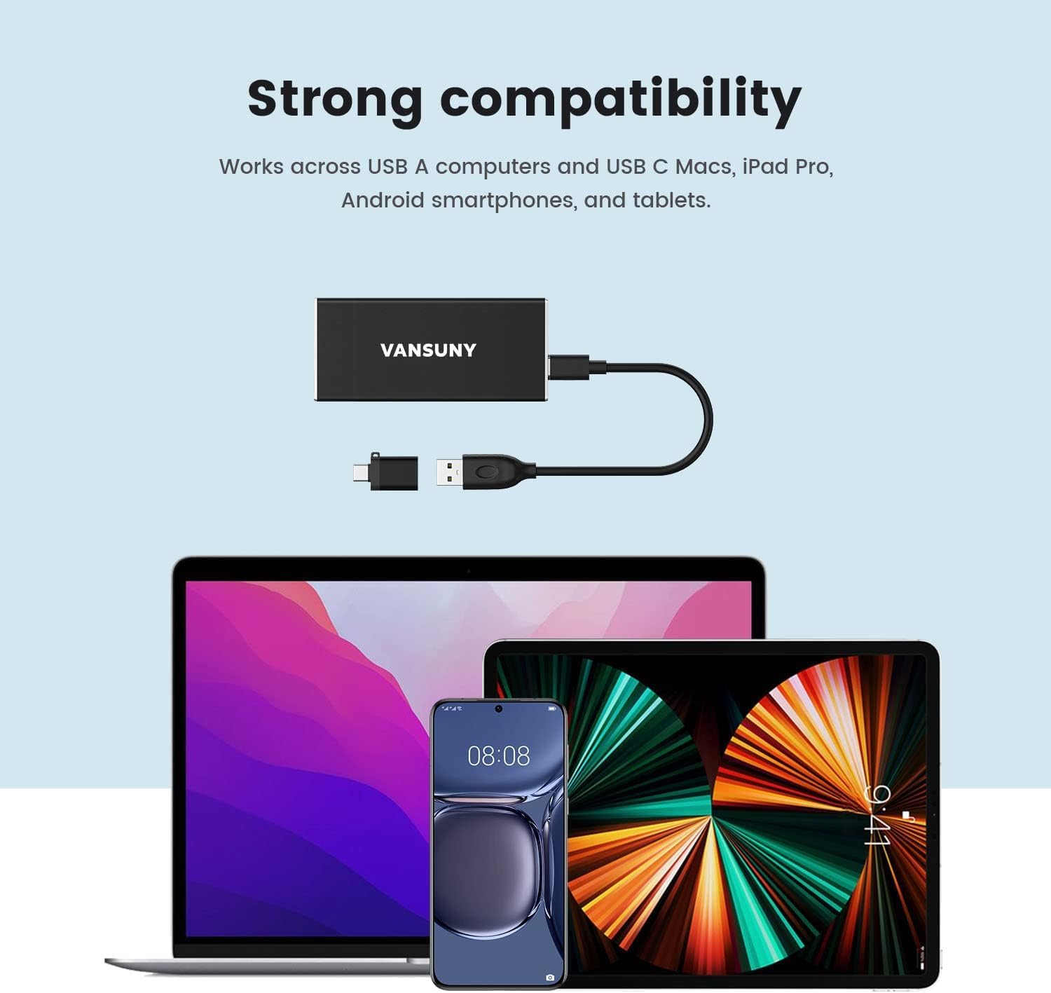 Vansuny 1TB/2TB Portable External SSD, USB 3.1 Gen2 Up to 500MB/s Solid State Drive for PC, Laptop, Phones and More - Vansuny