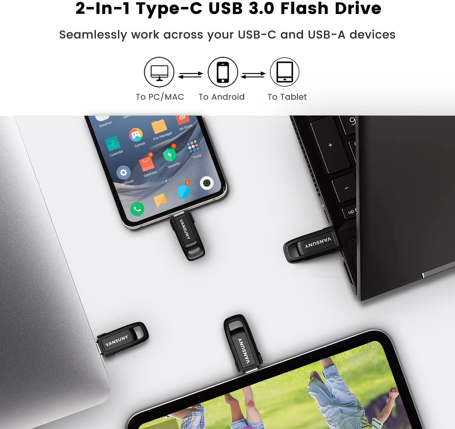 Vansuny 64GB USB C Flash Drive USB 3.0 Dual Flash Drive USB A + USB C Thumb Drive - Vansuny