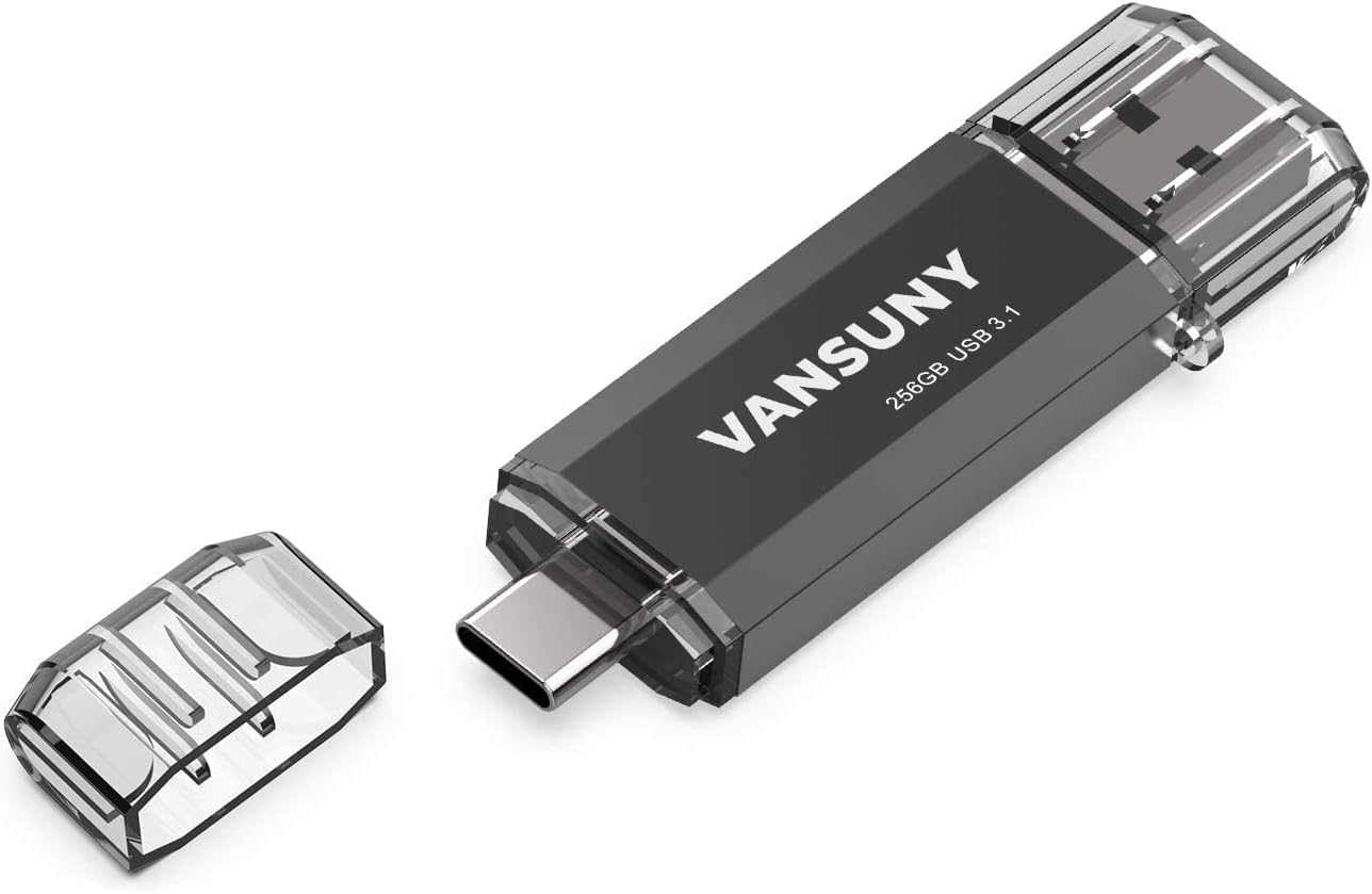 Vansuny 128GB/256GB Type C Flash Drive Upgraded 130MB/s USB 3.1 Flash Drive 2 in 1 OTG USB A + Tape C Memory Stick with Keychain - Vansuny