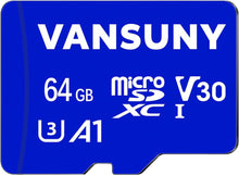 Load image into Gallery viewer, Vansuny Micro SD Card 64GB microSDXC Memory Card with SD Adapter A1 App Performance V30 4K Video Recording C10 U3 Micro SD - Vansuny
