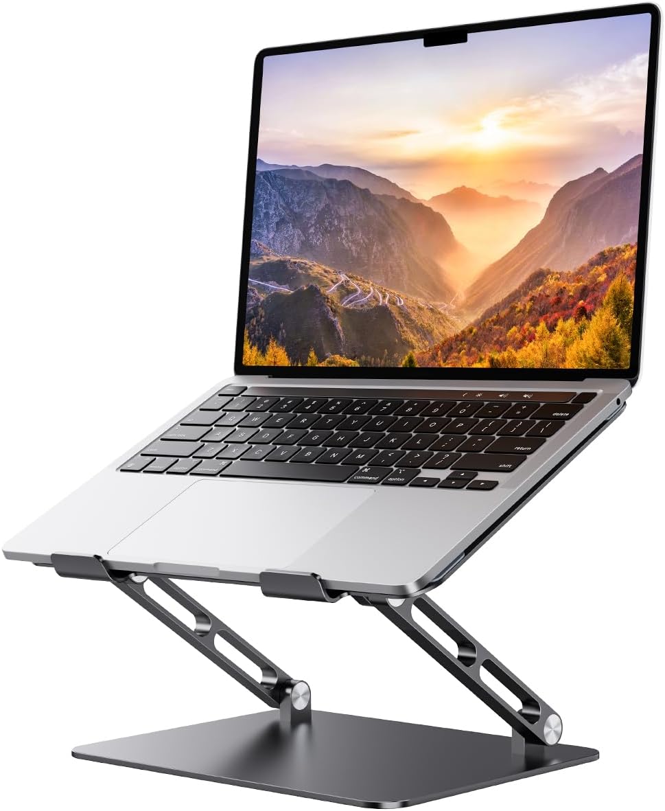 VANSUNY Laptop Stand Adjustable Aluminum Laptop Stand for Desk Ergonomic Computer Riser Sturdy Notebook Stand Laptop Riser for Laptops Tablets Within 10-17.3’’, Black