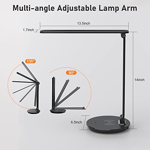 Vansuny LED Desk Lamp with Wireless Charger USB Charging Port Touch Control Dimmable Office Lamp 1h Timer - Vansuny